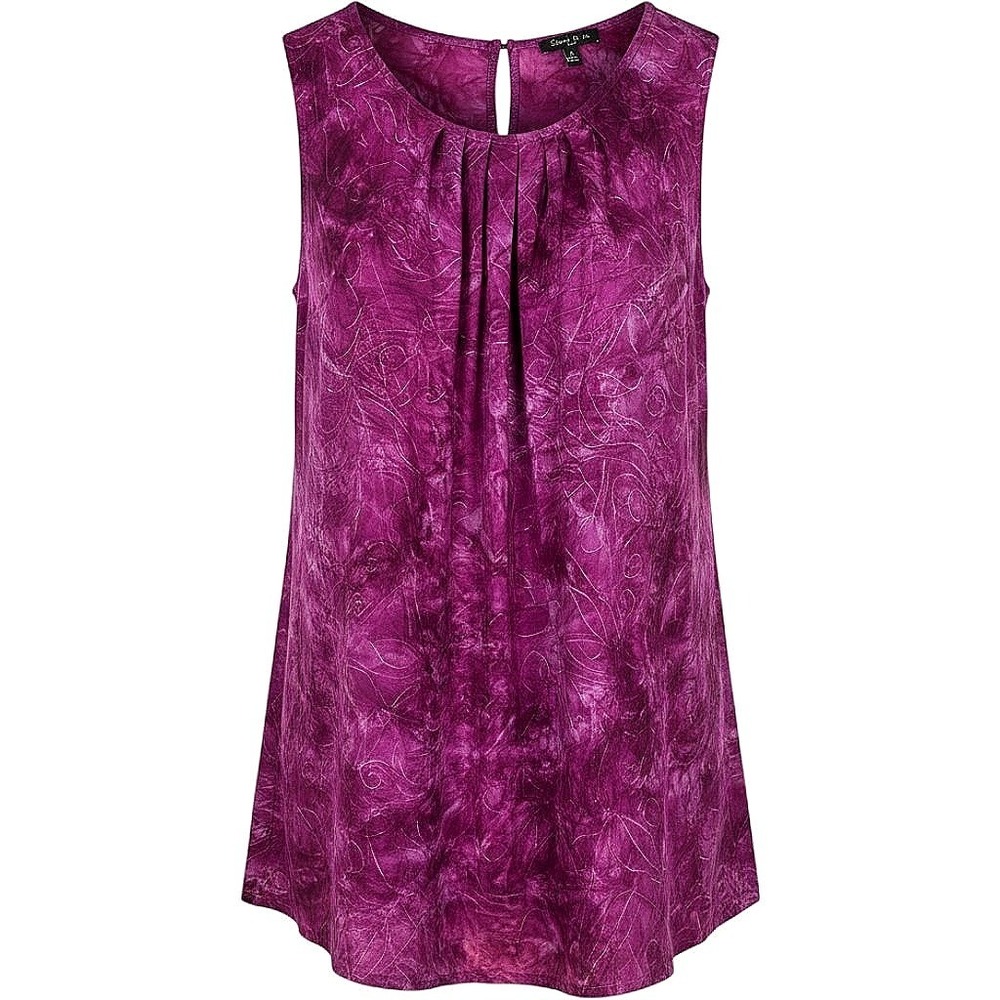 Sami & Jo Plus Size 1X Pleated Neck Sleeveless Blouse Violet Tie Dye Swirl Tank
